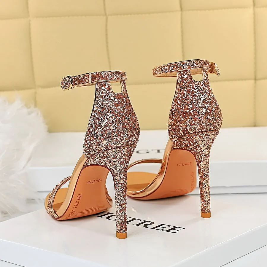 2025 829-3  fashion and sexy nightclubs summer high heels stiletto high heels sparkling sequins with sandals