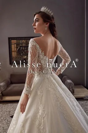 A Line Transparent Wedding Dress and Long Bridal Veil with Lace Hem