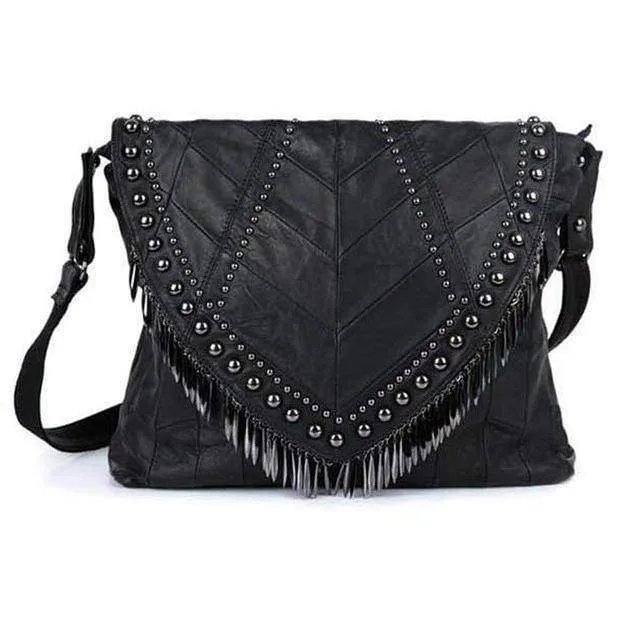 All-match Genuine Leather Women Handbags Designer Tassel Female Shoulder Bags Rivet Bag