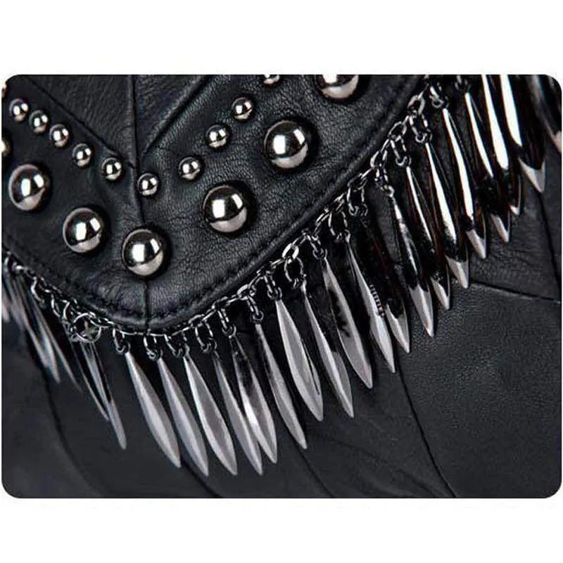 All-match Genuine Leather Women Handbags Designer Tassel Female Shoulder Bags Rivet Bag