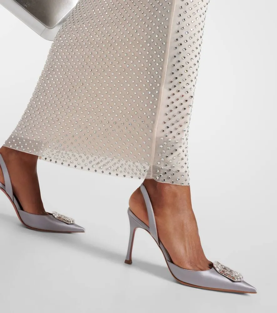 Amina Muaddi Camelia 90 satin slingback pumps