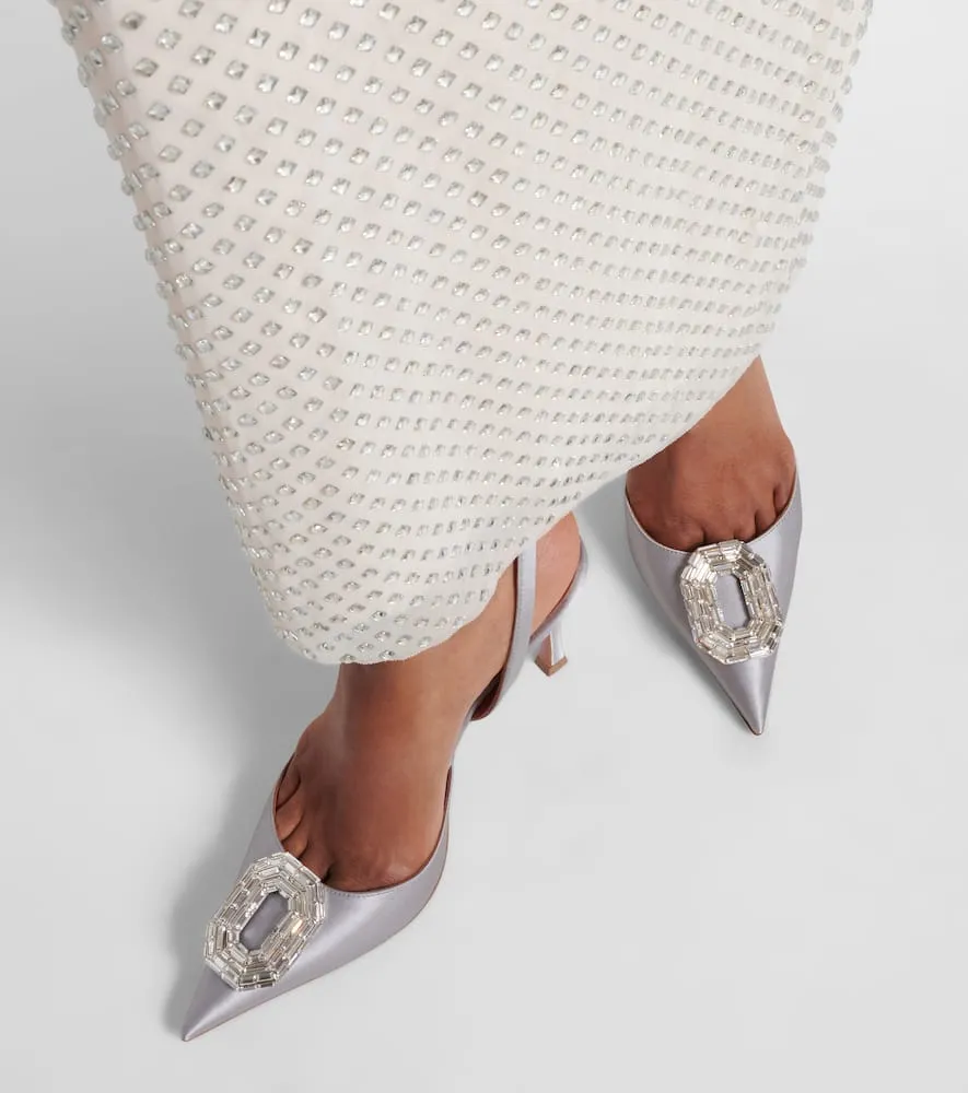 Amina Muaddi Camelia 90 satin slingback pumps