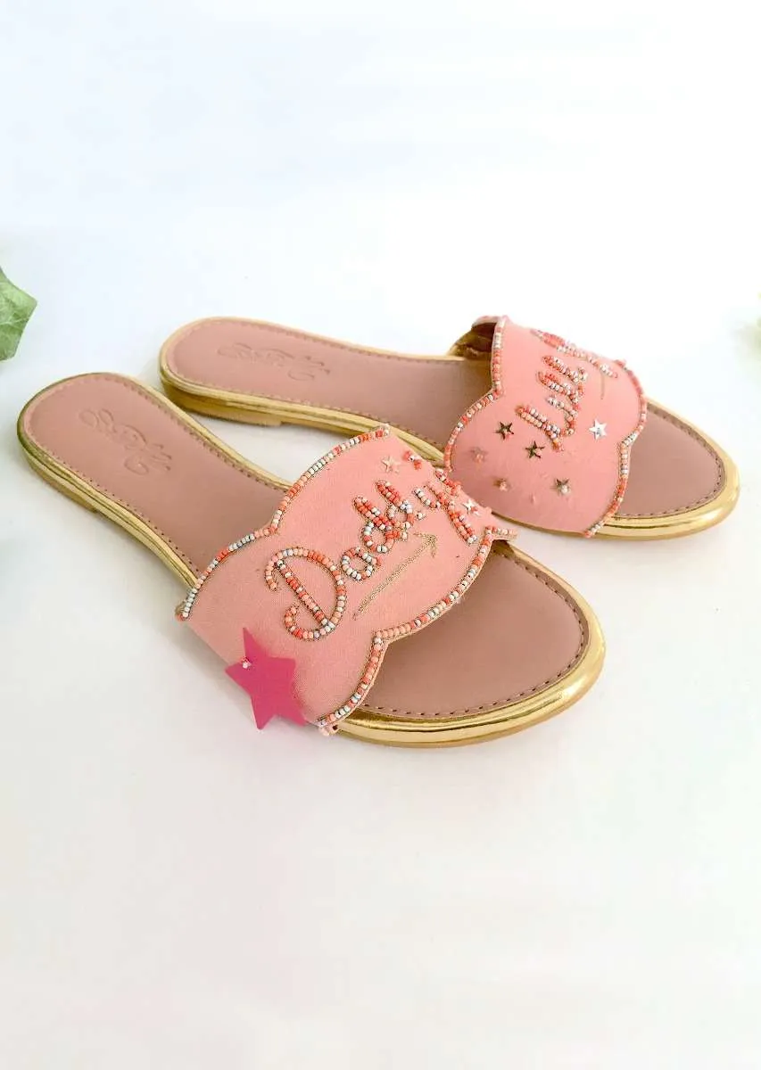 Baby Pink Slider Flats With Candy Colored Beads And Scalloped Edge Online By Sole House