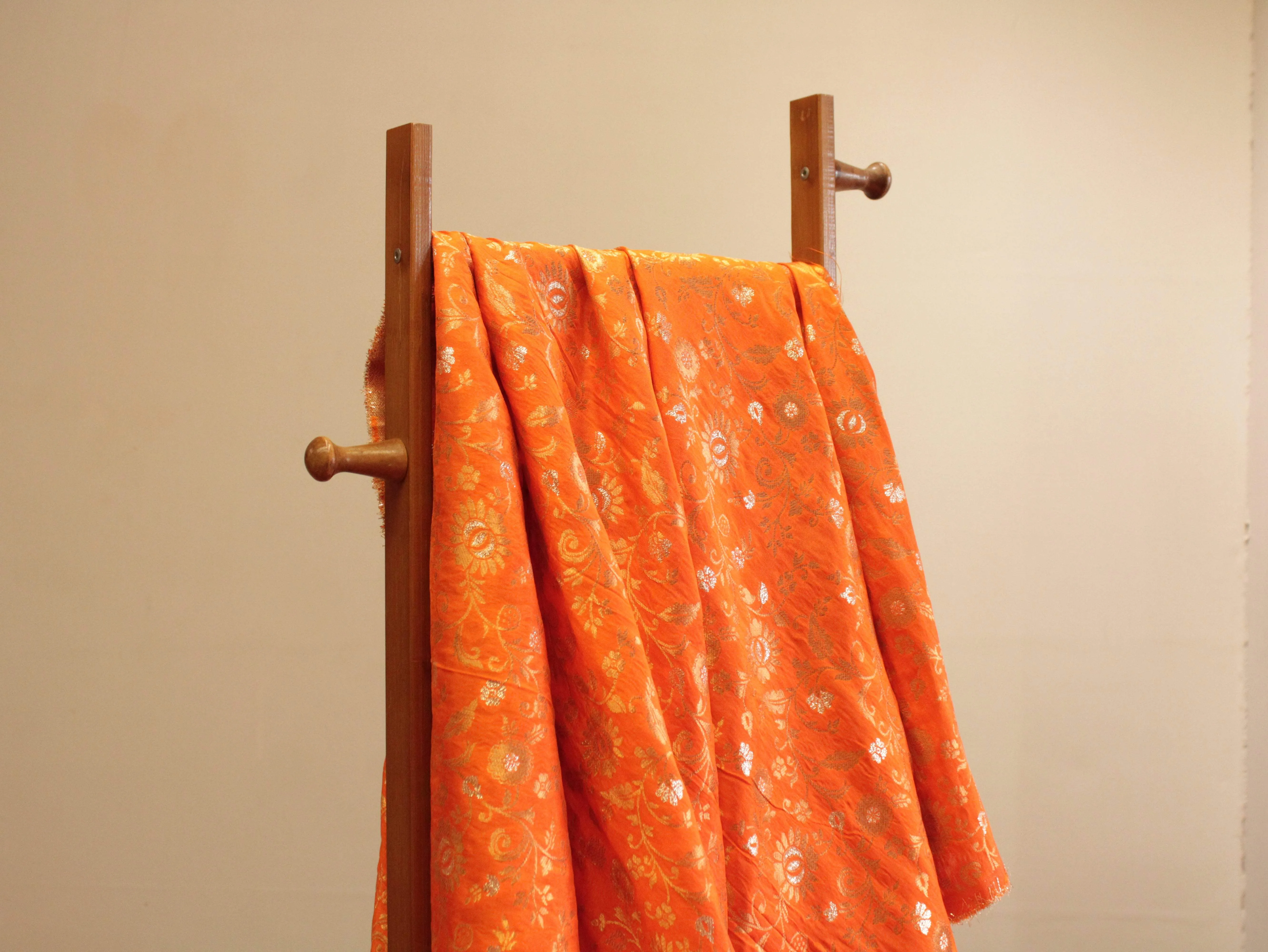 Banarasi Floral Brocade Fabric - Orange