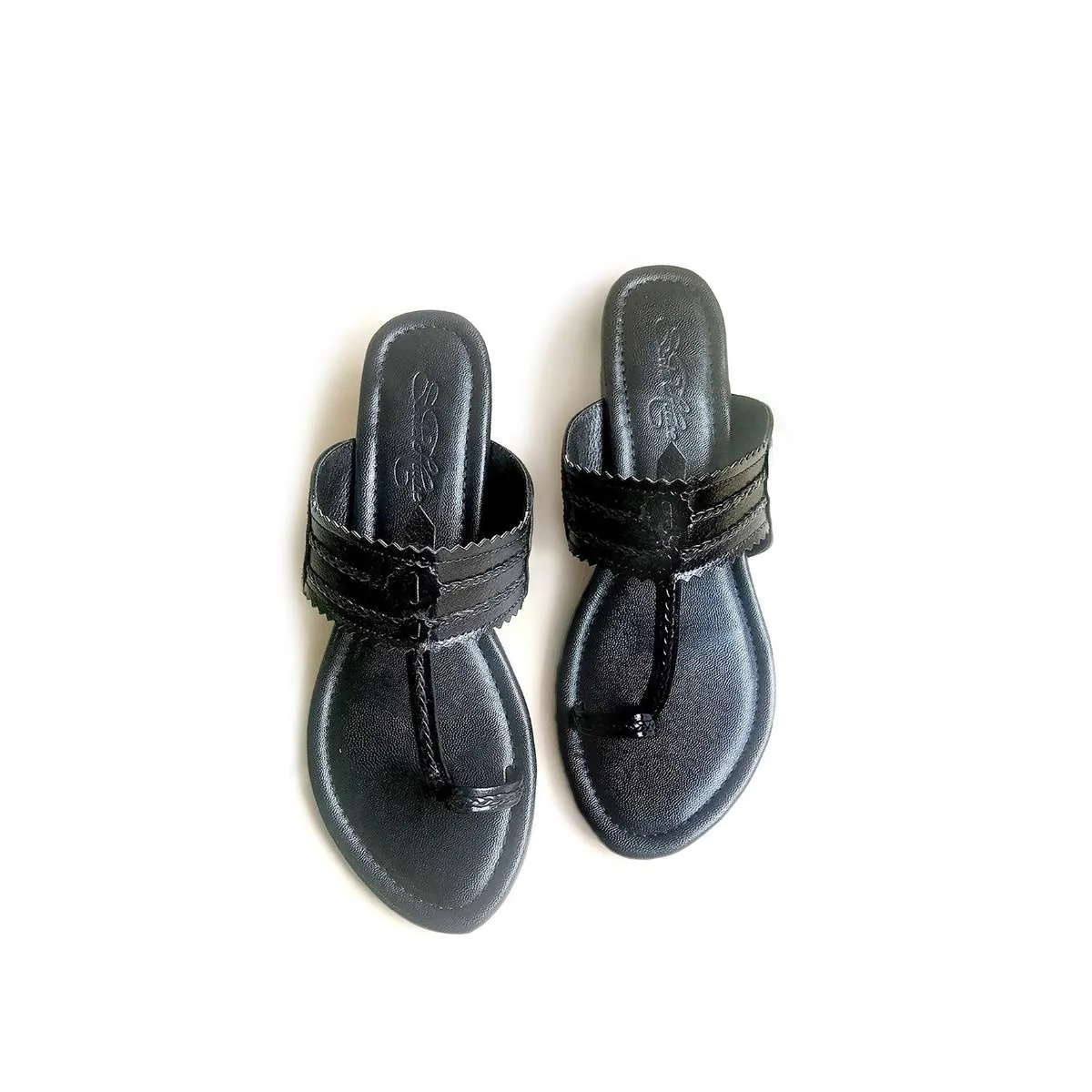 Black Kolhapuris With Block Heel And Braded Design By Sole House
