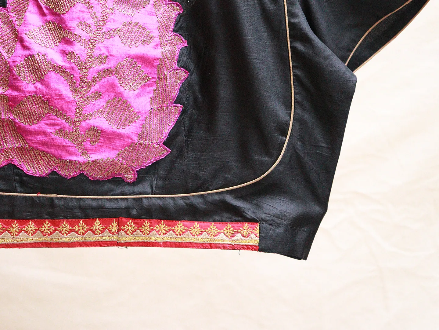 Black, silk Orissa ikkat, Hand embroidery blouse