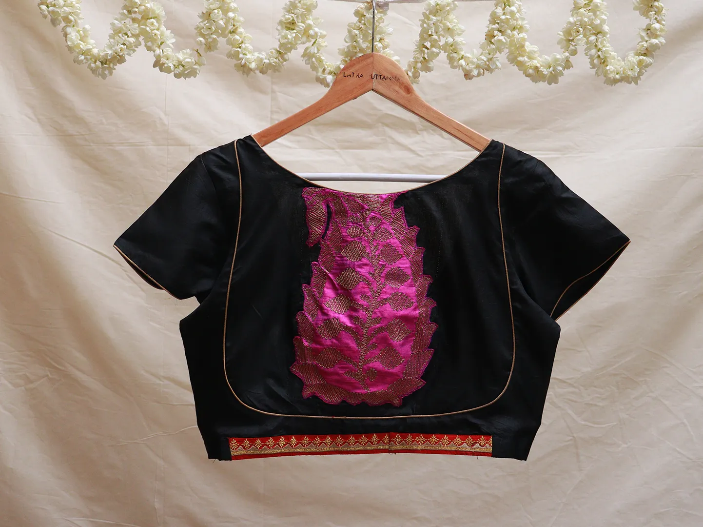 Black, silk Orissa ikkat, Hand embroidery blouse