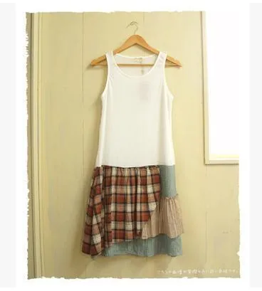 Bottoming Patchwork Cotton Dress Women Johnature 1253097