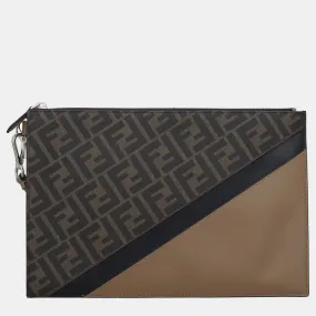 Brown FF Diagonal Flat Wristlet Clutch