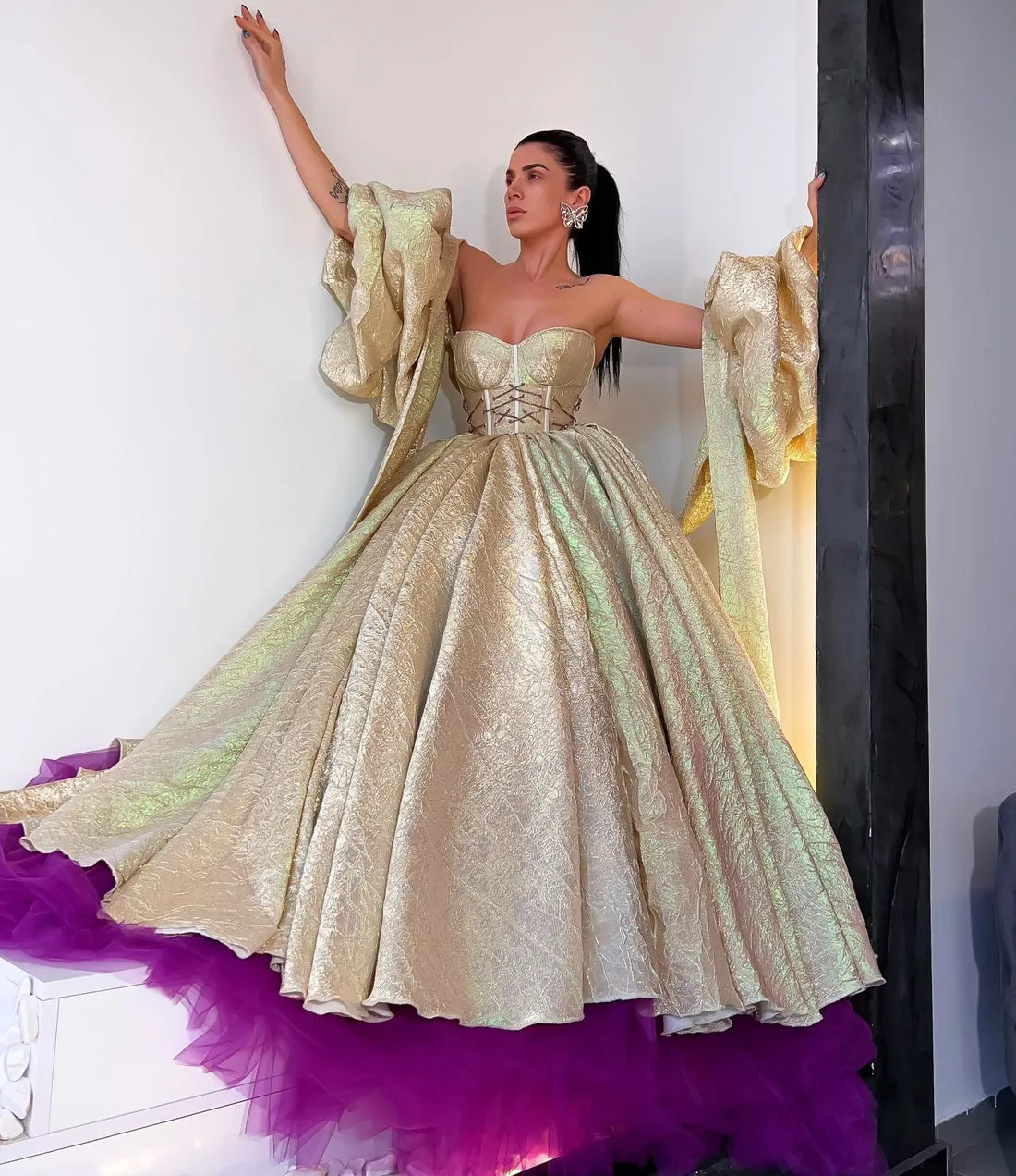 Brynleigh Corset Puffy Sleeves Evening Dress