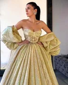Brynleigh Corset Puffy Sleeves Evening Dress