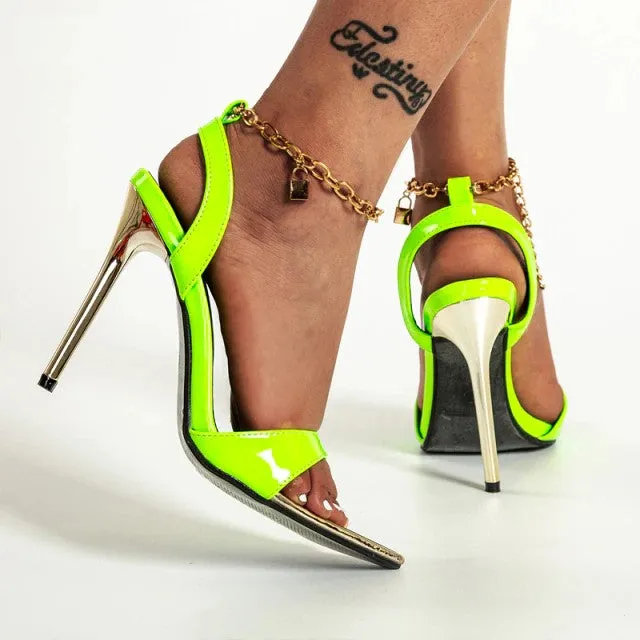 Chain Ankle Strap Women Open Toe High Heels