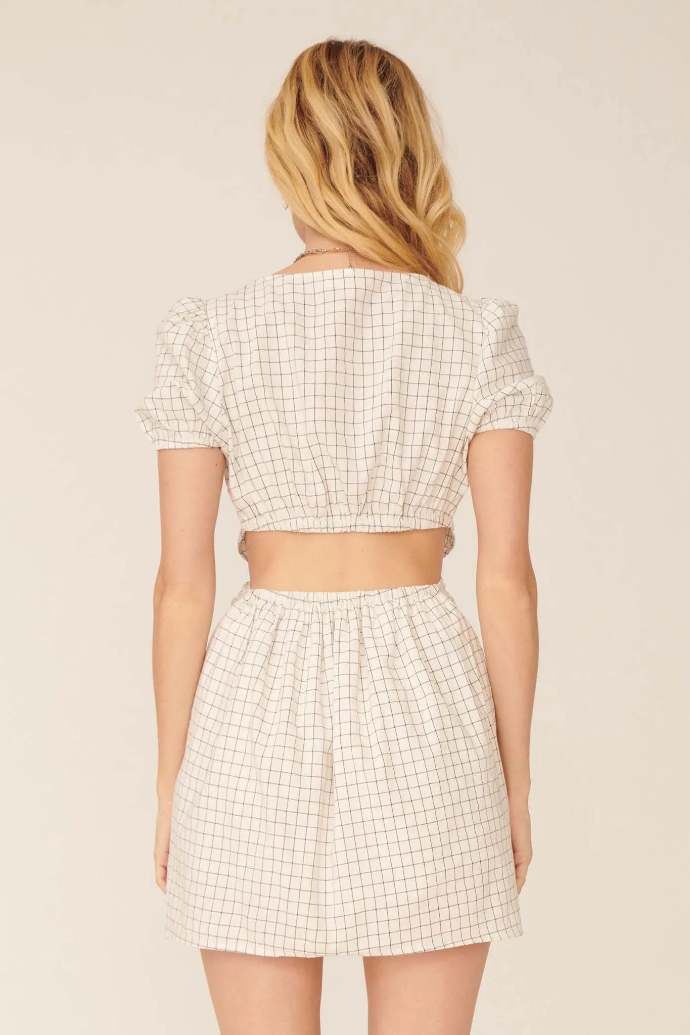 Checking In Plaid Tie-Front Cutout Mini Dress