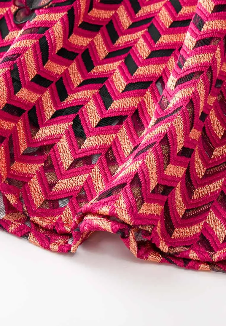 Chevron Embroidery Sleeveless Cocktail Dress