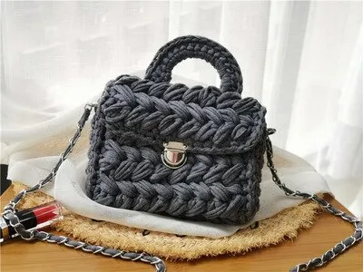 Christmas Gift Casual Solid Hand-woven Women Handbags Cotton Crochet Handmade Women Shoulder Messenger Bag Chian Females Totes Ladies Hand Bags