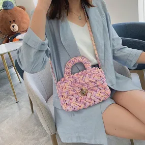 Christmas Gift Casual Solid Hand-woven Women Handbags Cotton Crochet Handmade Women Shoulder Messenger Bag Chian Females Totes Ladies Hand Bags