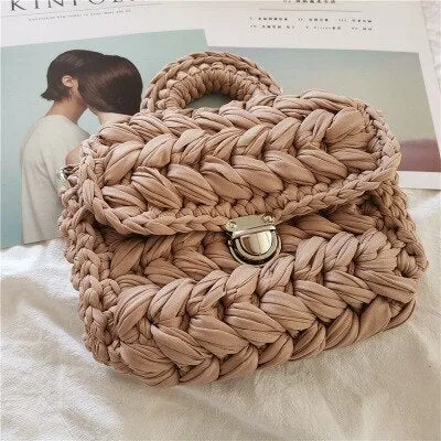 Christmas Gift Casual Solid Hand-woven Women Handbags Cotton Crochet Handmade Women Shoulder Messenger Bag Chian Females Totes Ladies Hand Bags