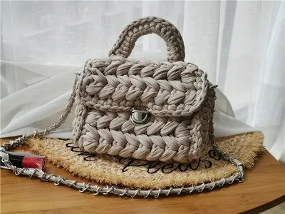 Christmas Gift Casual Solid Hand-woven Women Handbags Cotton Crochet Handmade Women Shoulder Messenger Bag Chian Females Totes Ladies Hand Bags