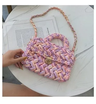 Christmas Gift Casual Solid Hand-woven Women Handbags Cotton Crochet Handmade Women Shoulder Messenger Bag Chian Females Totes Ladies Hand Bags