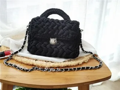 Christmas Gift Casual Solid Hand-woven Women Handbags Cotton Crochet Handmade Women Shoulder Messenger Bag Chian Females Totes Ladies Hand Bags