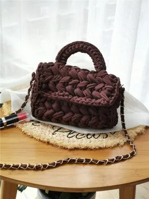 Christmas Gift Casual Solid Hand-woven Women Handbags Cotton Crochet Handmade Women Shoulder Messenger Bag Chian Females Totes Ladies Hand Bags