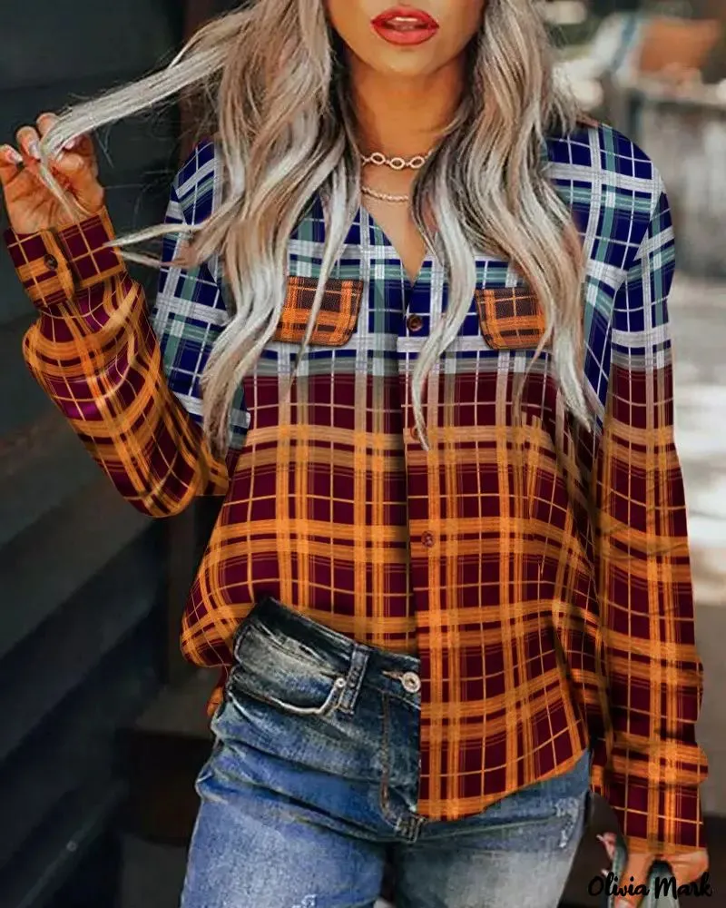 Deanwangkt - Plaid Print Long Sleeve Button-Up Shirt
