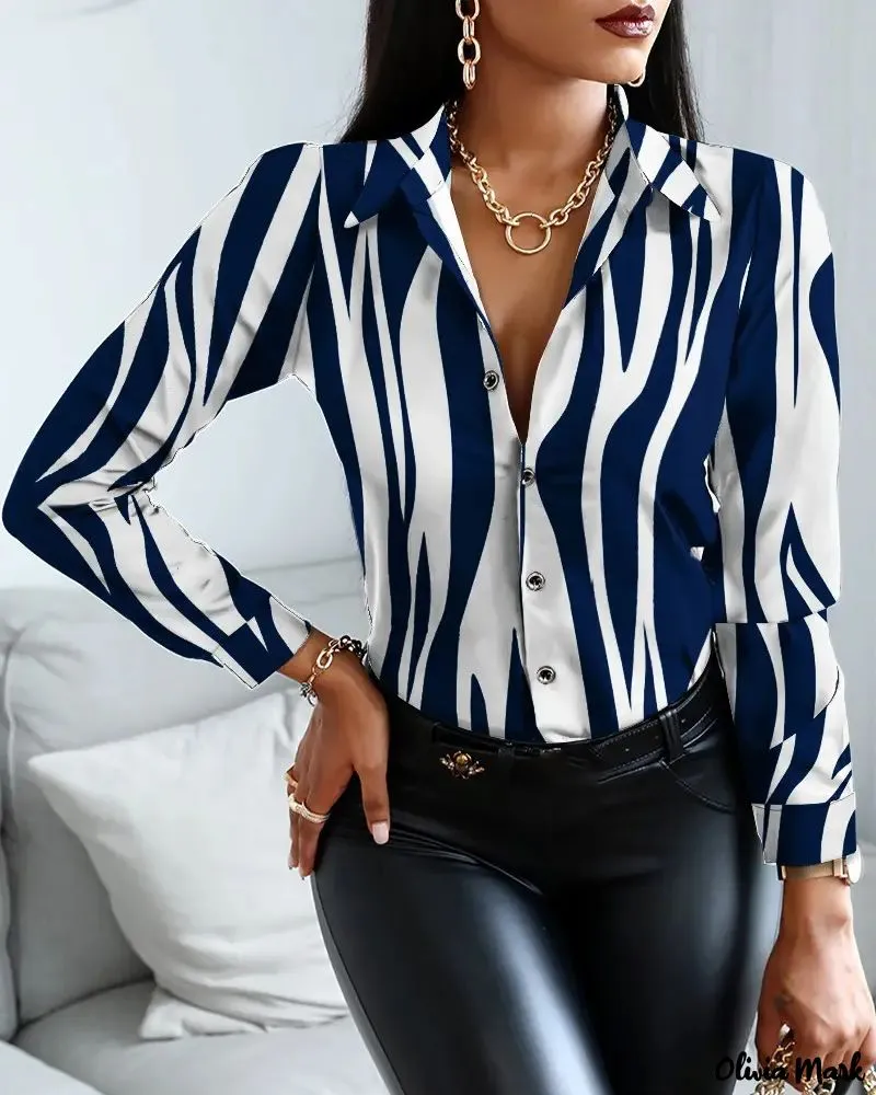 Deanwangkt - Striped Print Button-Up Long Sleeve Top