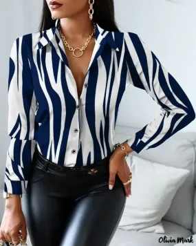 Deanwangkt - Striped Print Button-Up Long Sleeve Top