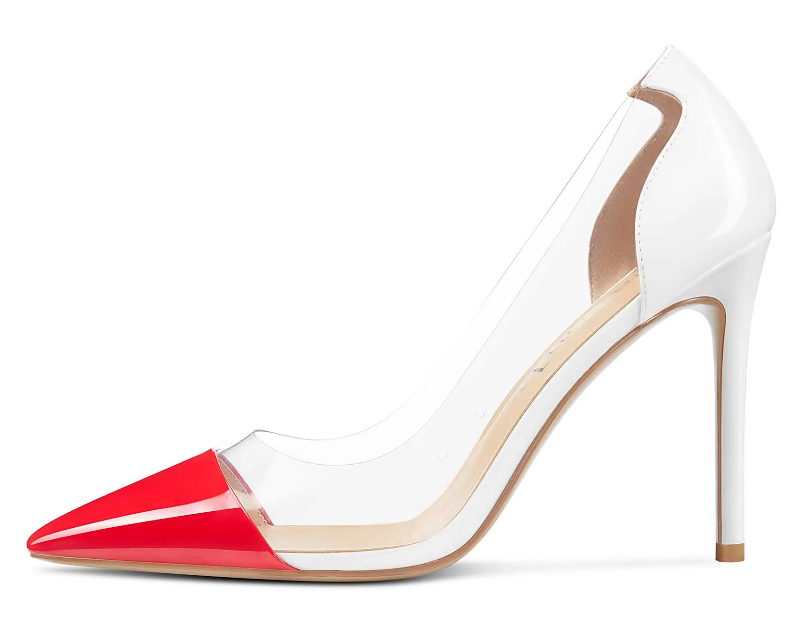 DearOnly Women's High Heels Transparent Clear Pumps Slip On Sexy Pointed Toe Stilettos 4" Inch Red Colorfull Patent Heel