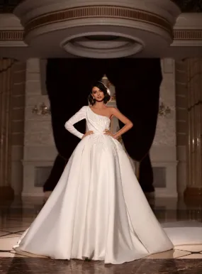 Effervescent One-Shoulder White Wedding Dress