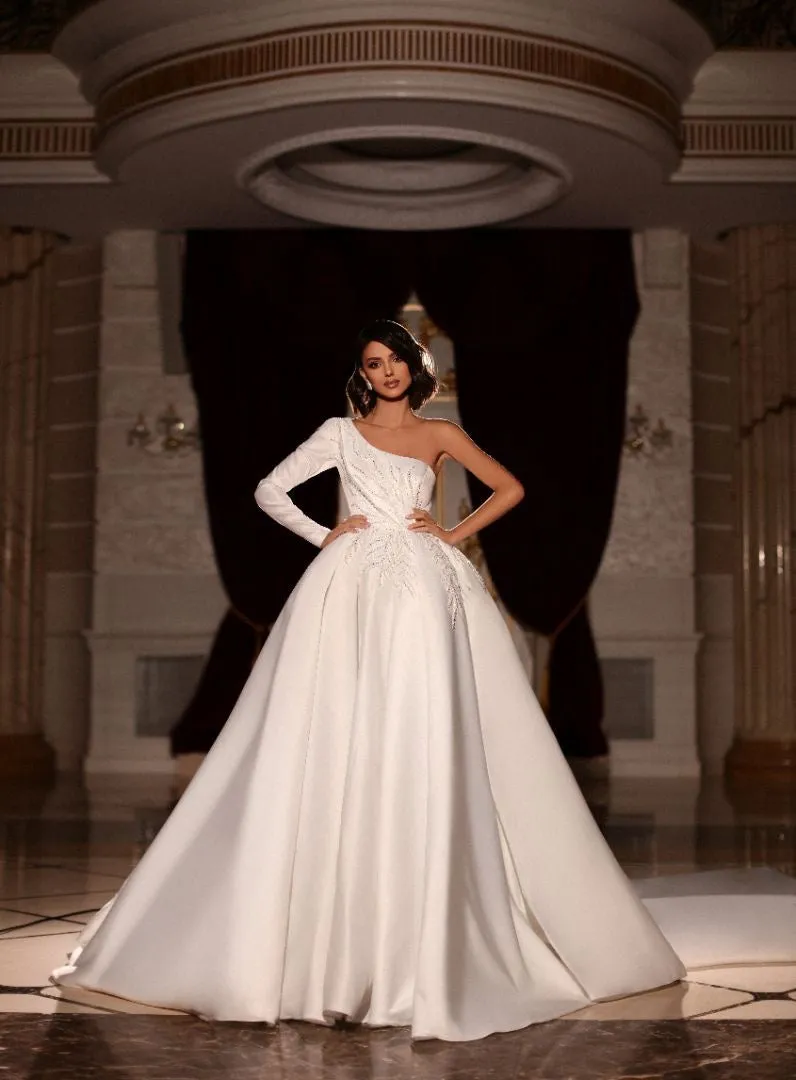 Effervescent One-Shoulder White Wedding Dress