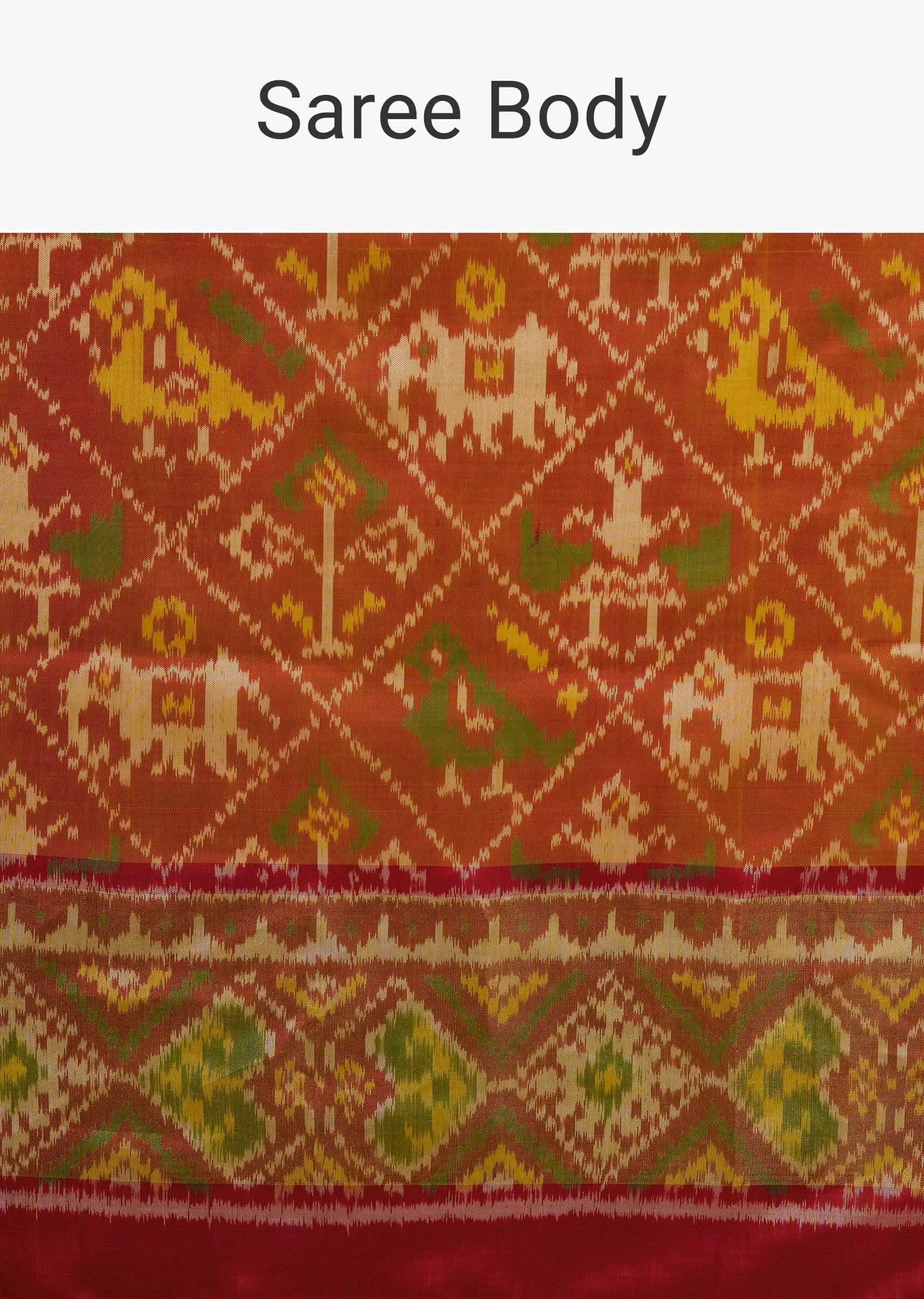 Fire Orange Saree In Silk With Ikat Weave Patola Work