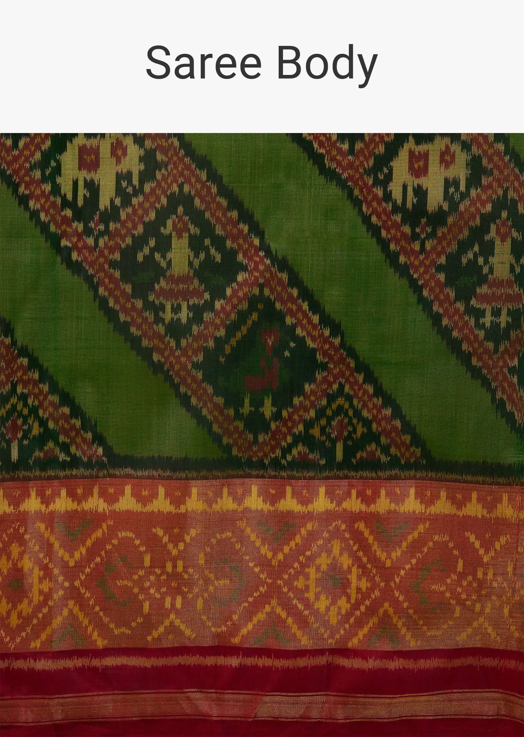 Forest Green Saree In Silk With Ikat Weave Patola Work