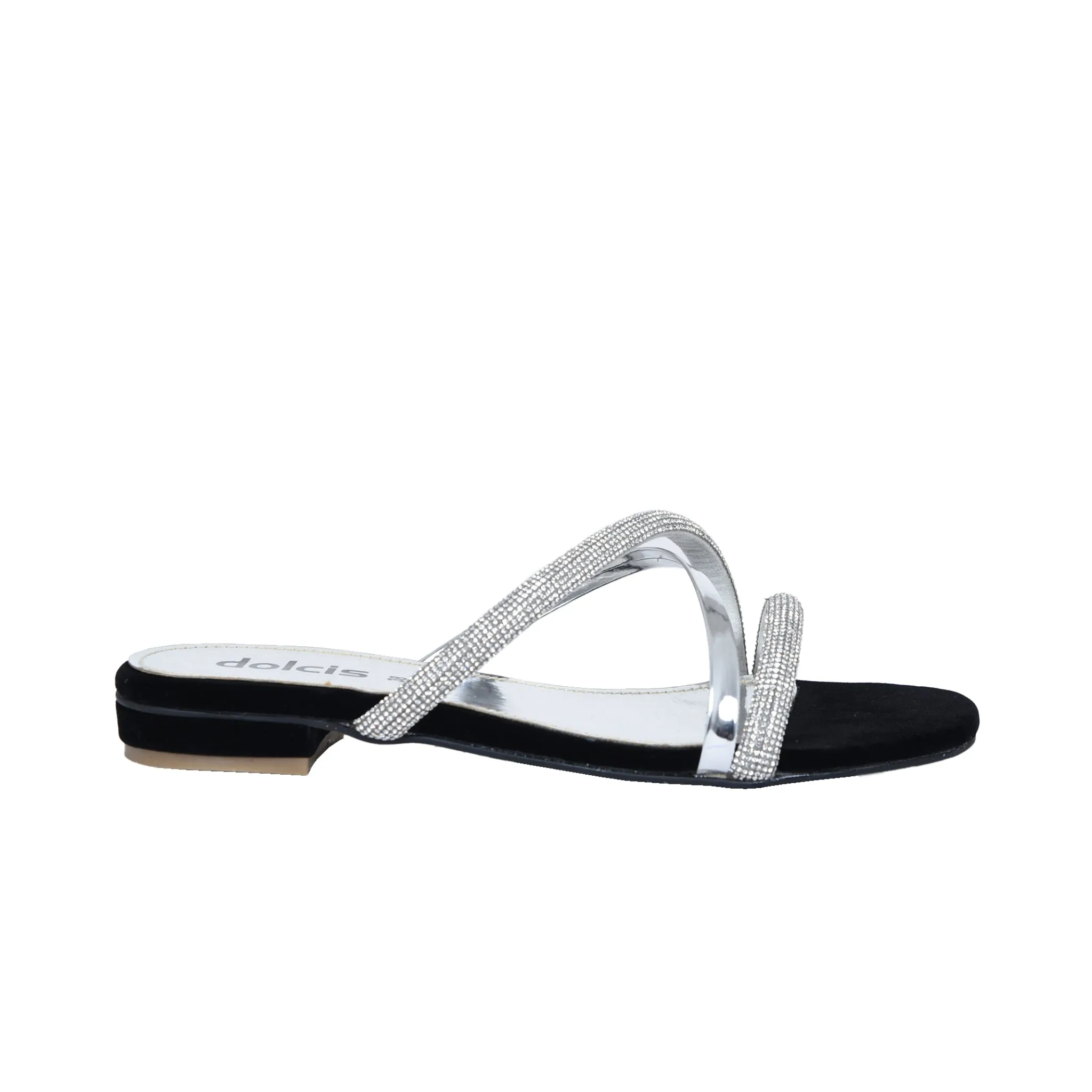 Glamorous Silver Strappy Flats | 515J-C