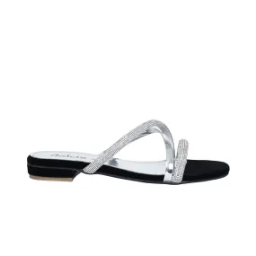 Glamorous Silver Strappy Flats | 515J-C