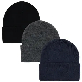 Hudson Baby Knit Cuffed Beanie 3pk, Navy Black