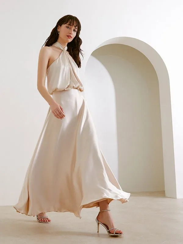 India Champagne Halter Gown