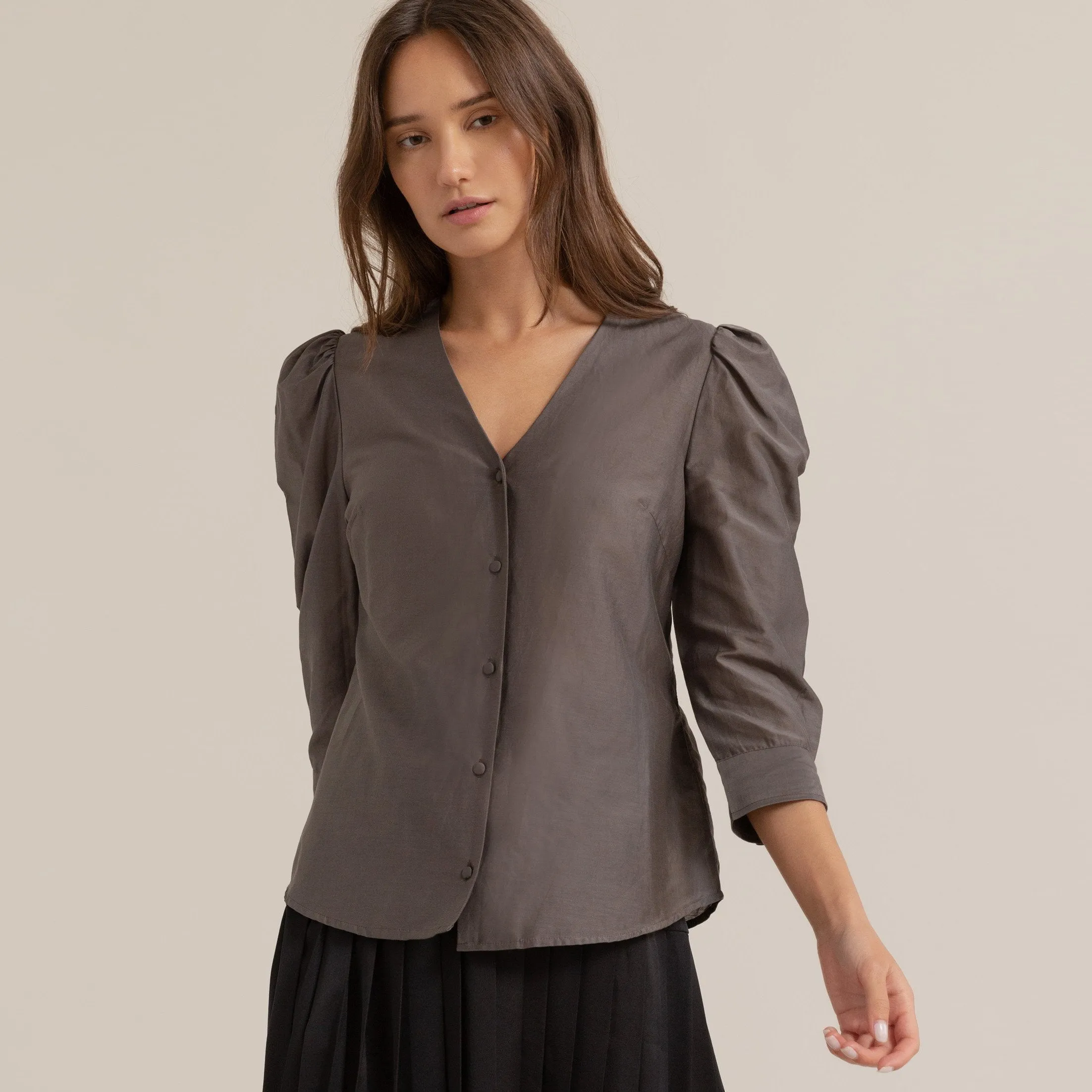 Isabel Cotton Silk Puff-Sleeve Blouse