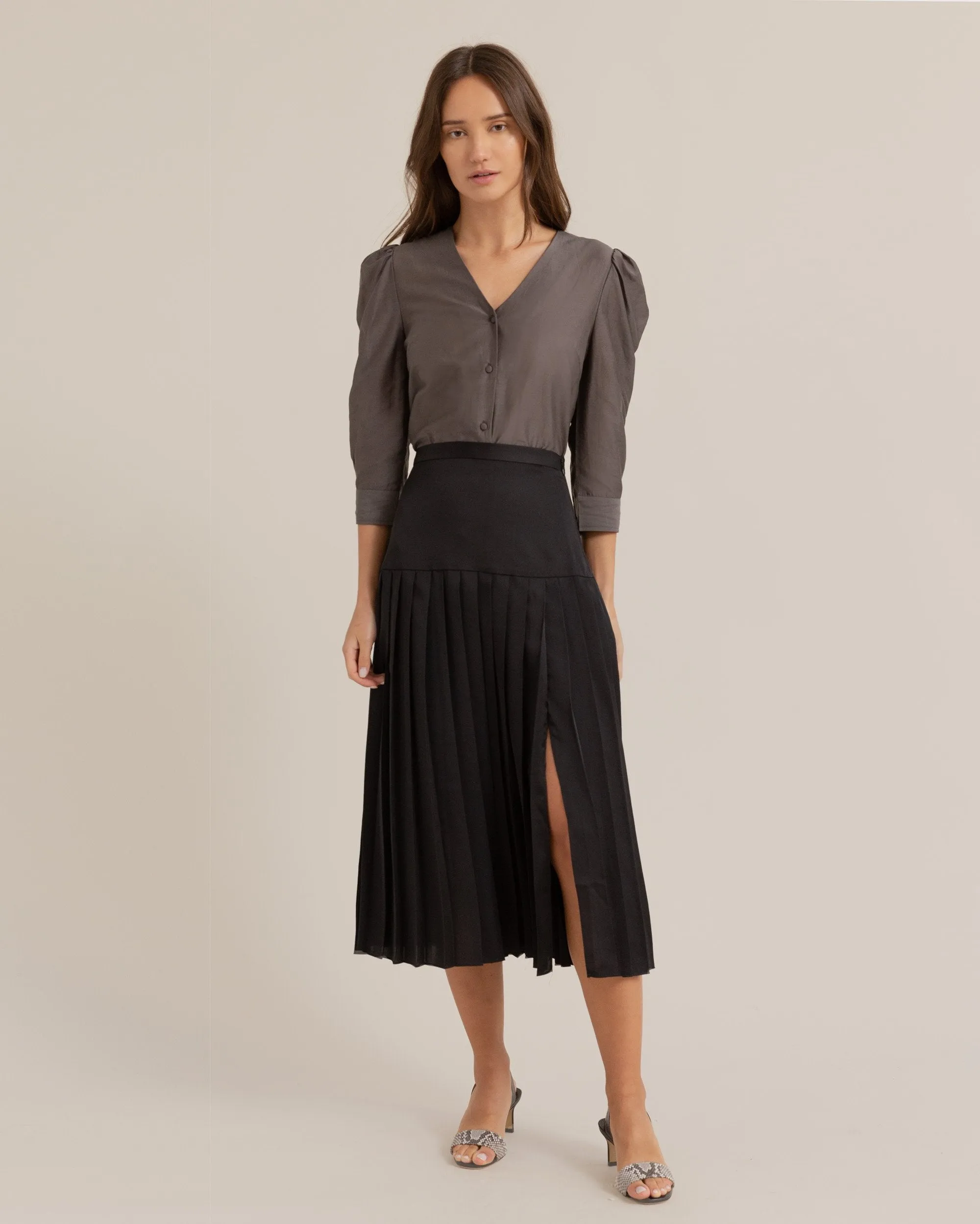 Isabel Cotton Silk Puff-Sleeve Blouse