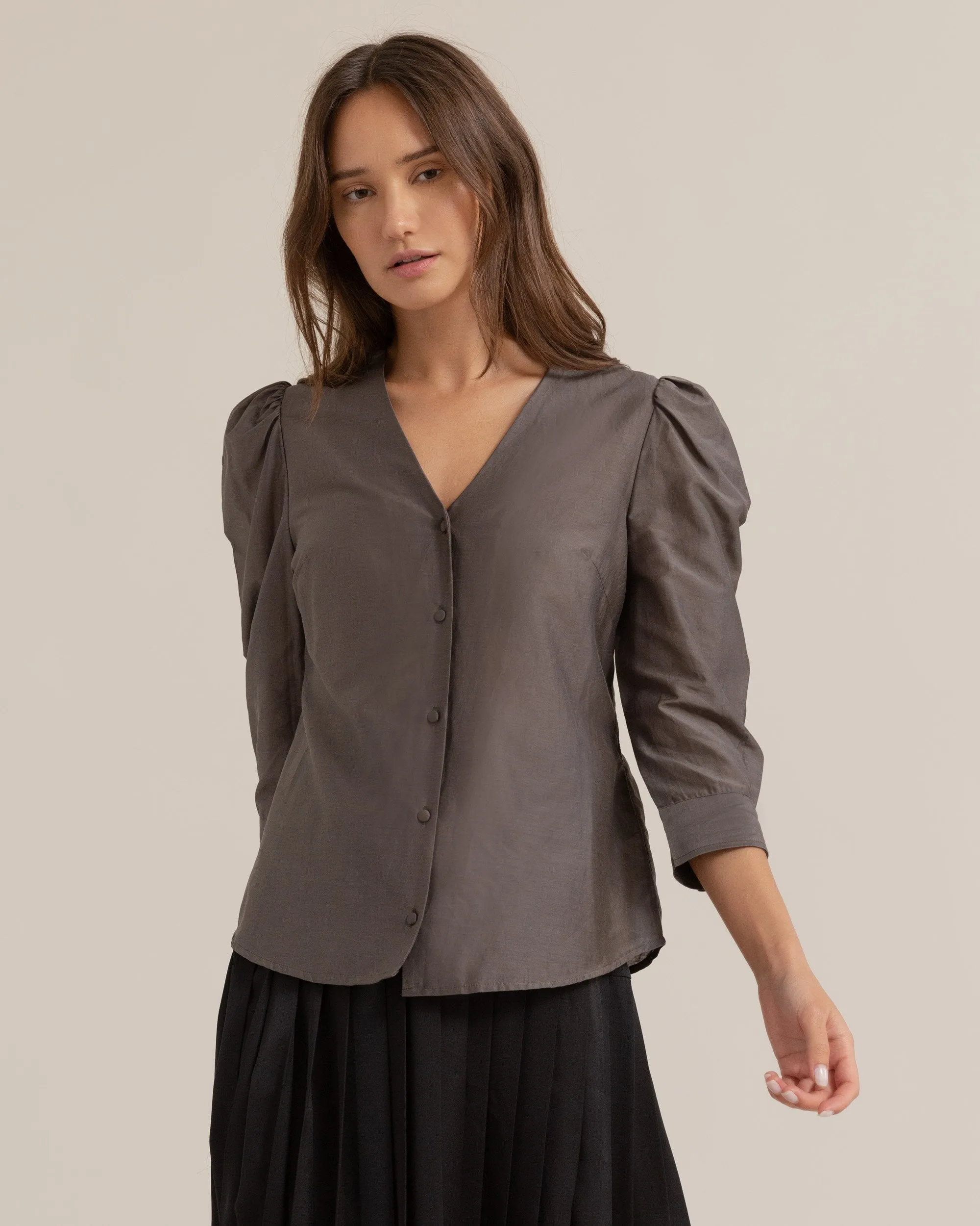 Isabel Cotton Silk Puff-Sleeve Blouse