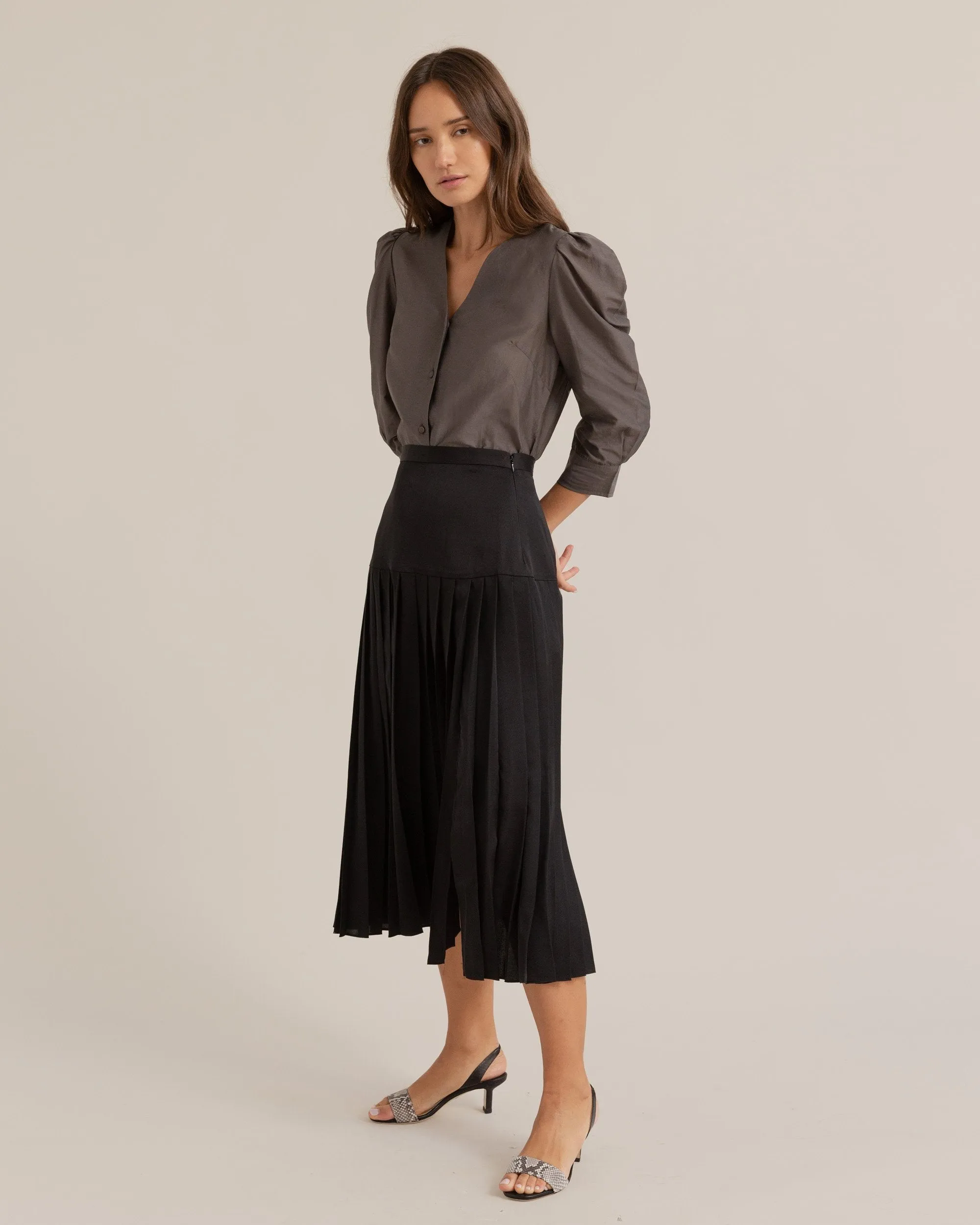 Isabel Cotton Silk Puff-Sleeve Blouse