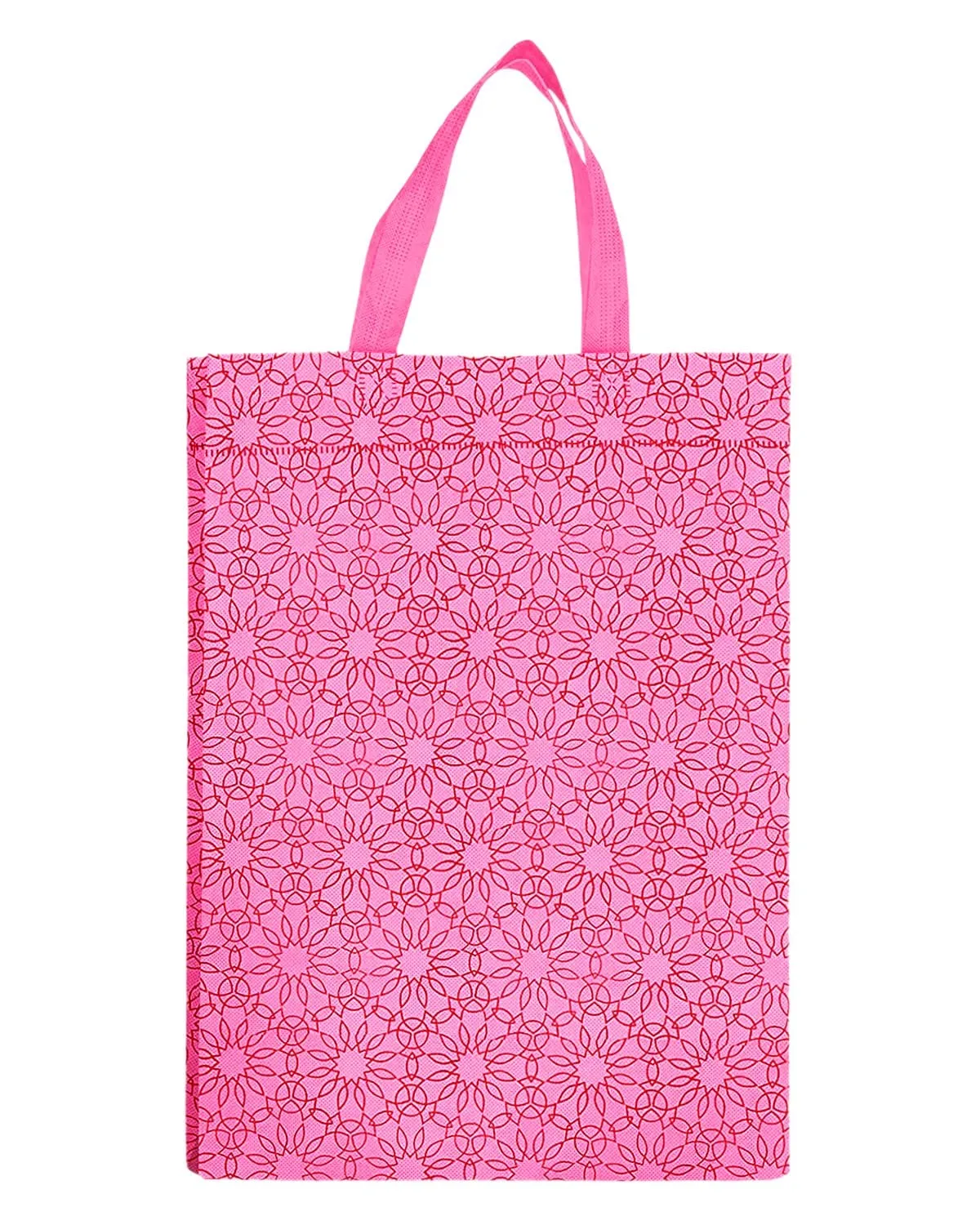 Kuber Industries Paper, Plastic Non Woven Gift Bag Tote/Carry Bags With Handles Party Favor Pack of 50- Flower(Pink) (F_26_KUBBMART016974)