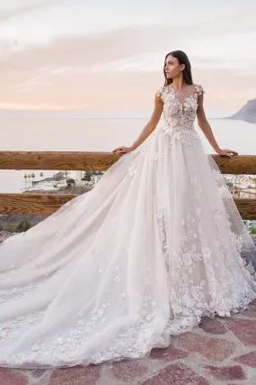 Long Wedding Dress Gown With Flowers
