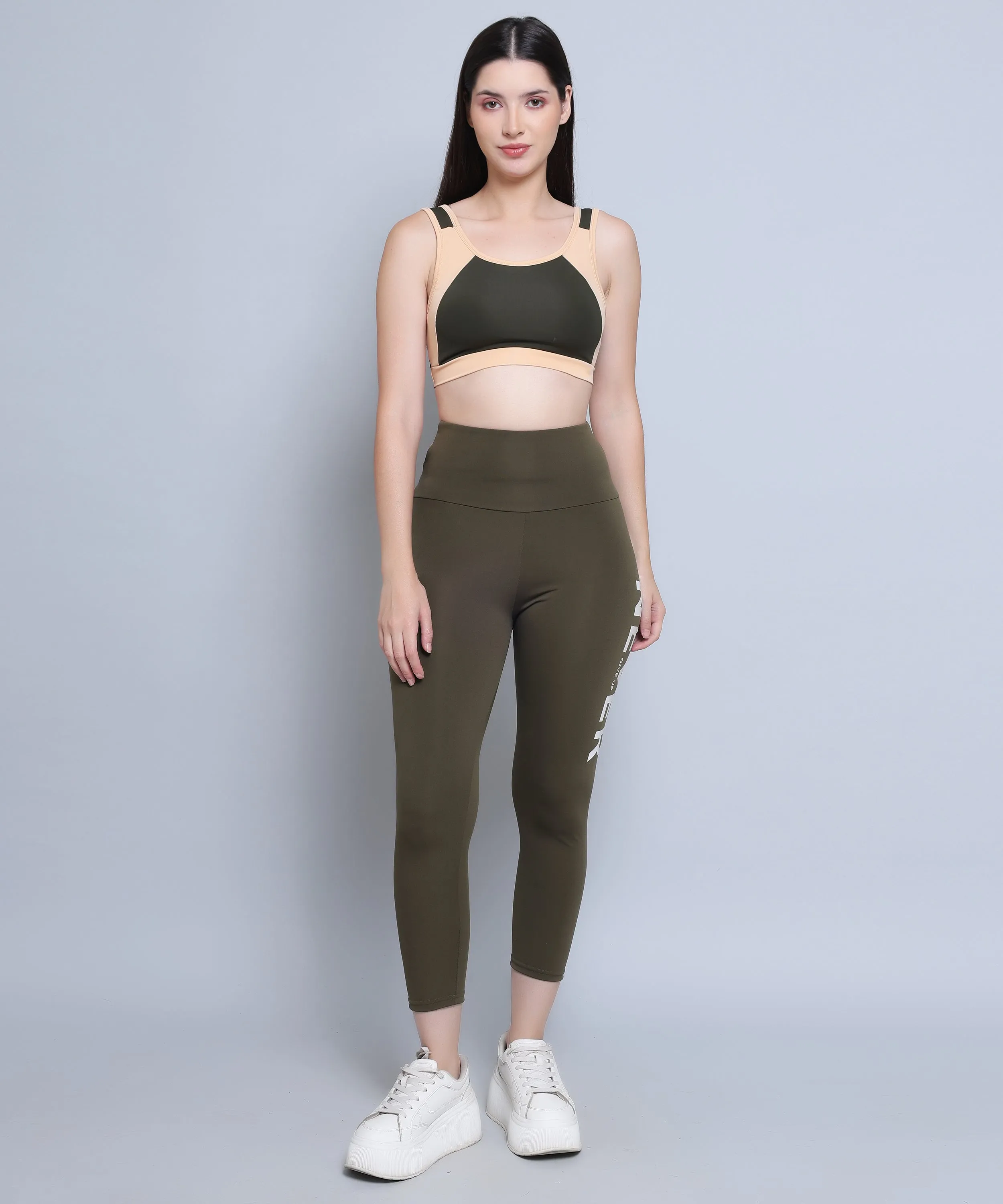 Megaska Dry Fit Color Block Athletics Workout Yoga track Pants for Women_GreenBeige