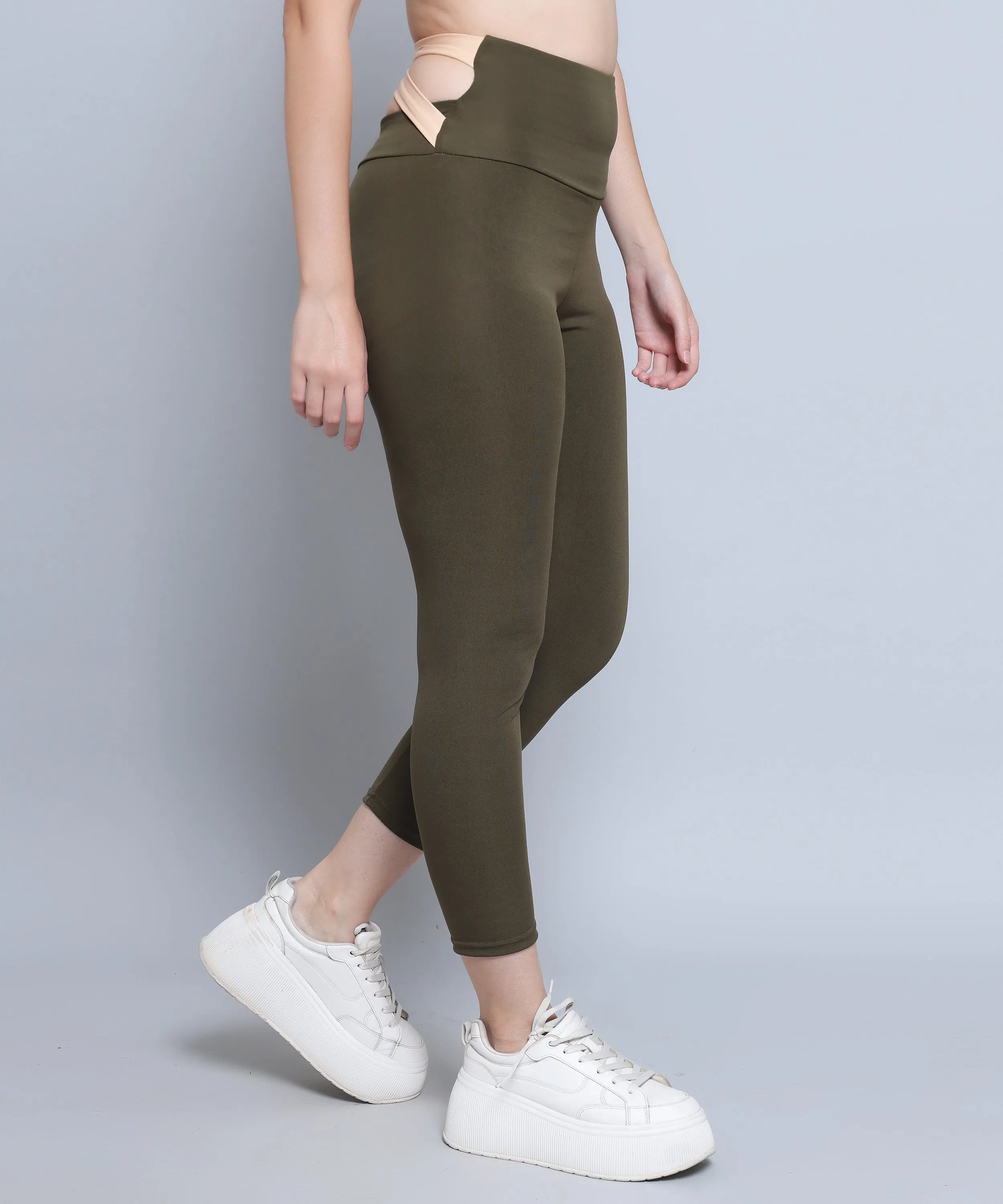 Megaska Dry Fit Color Block Athletics Workout Yoga track Pants for Women_GreenBeige