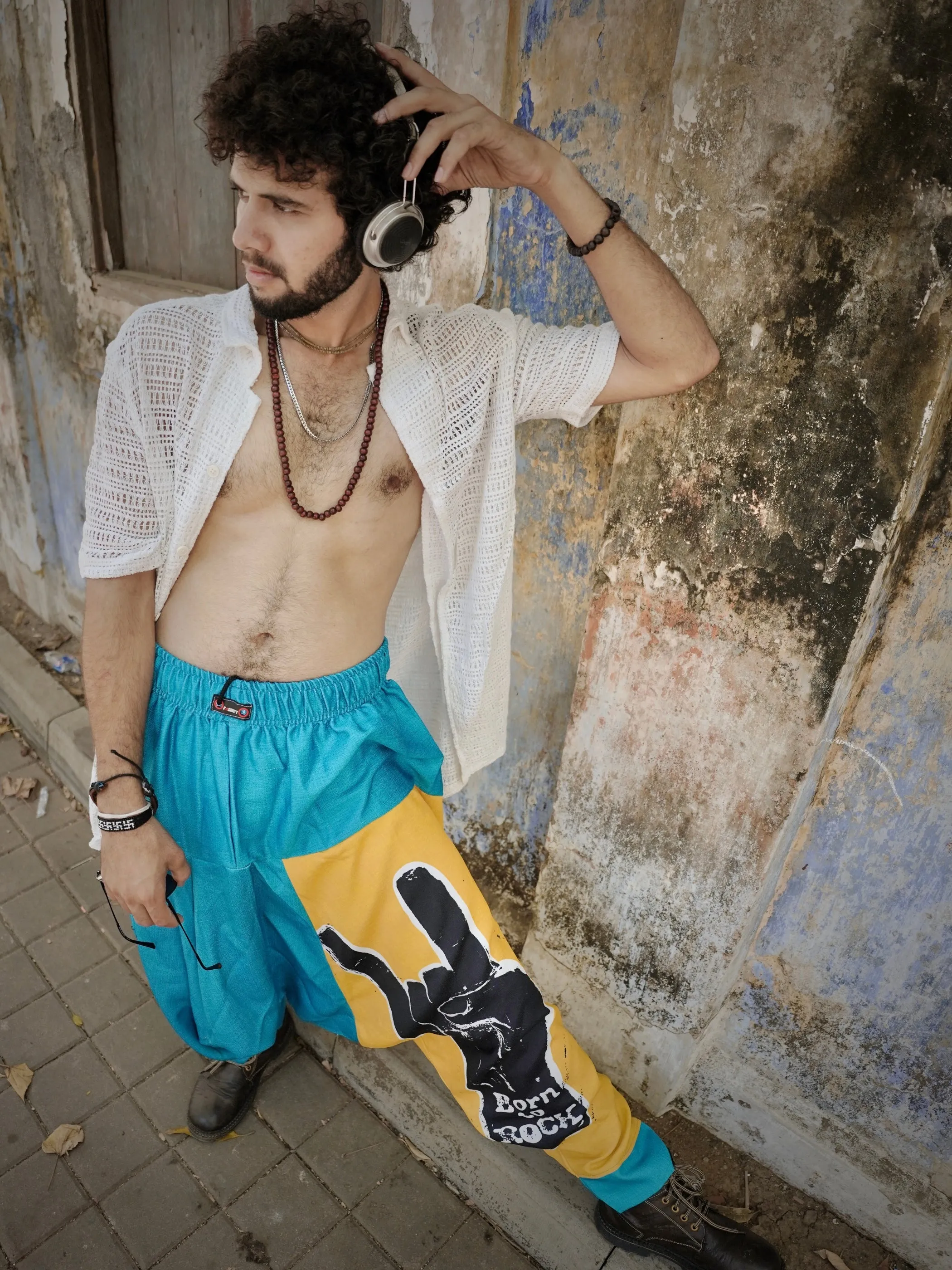 Men's Harem Pants For Dance Travel Yoga - Born To Rock Print