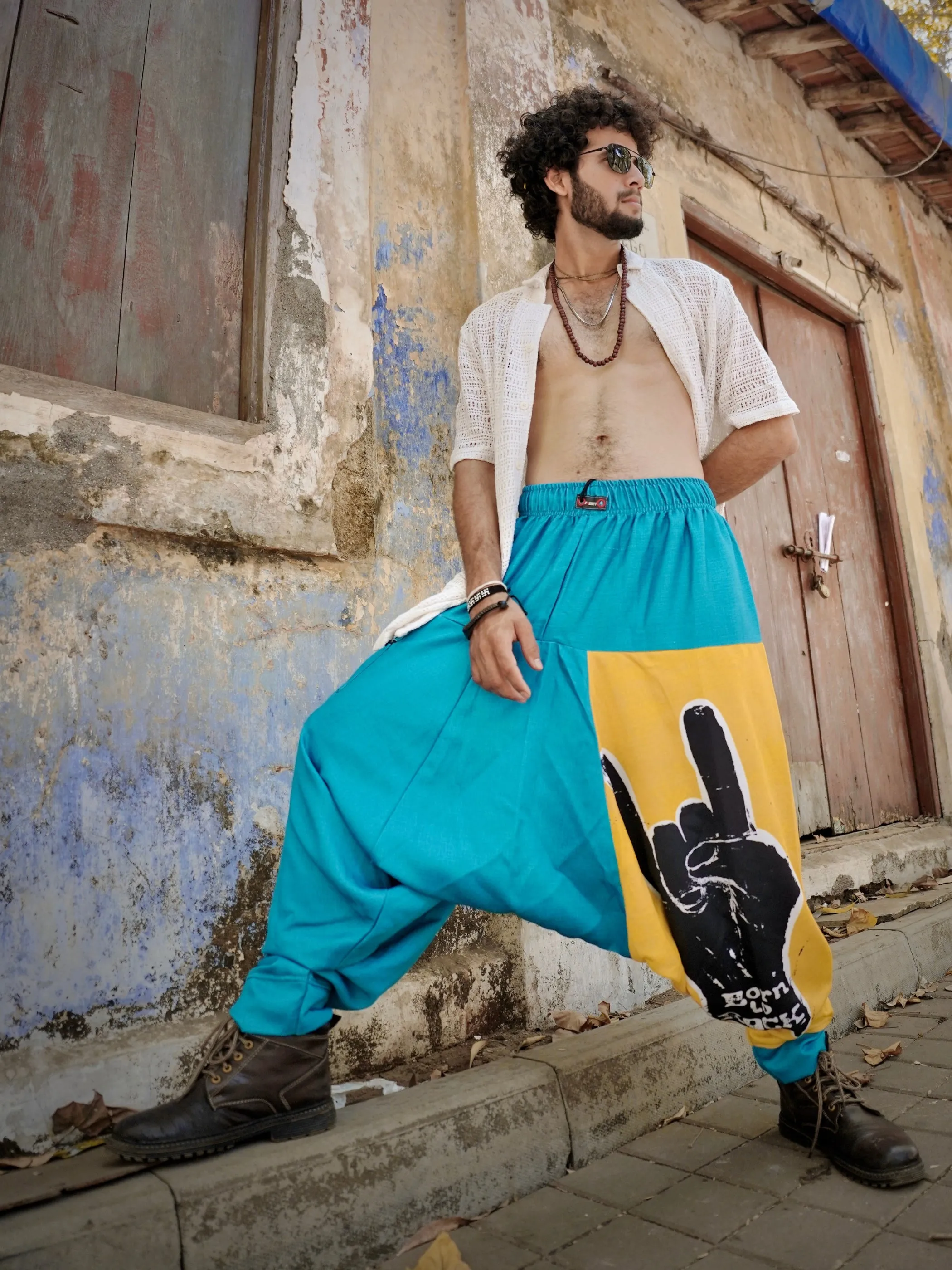 Men's Harem Pants For Dance Travel Yoga - Born To Rock Print