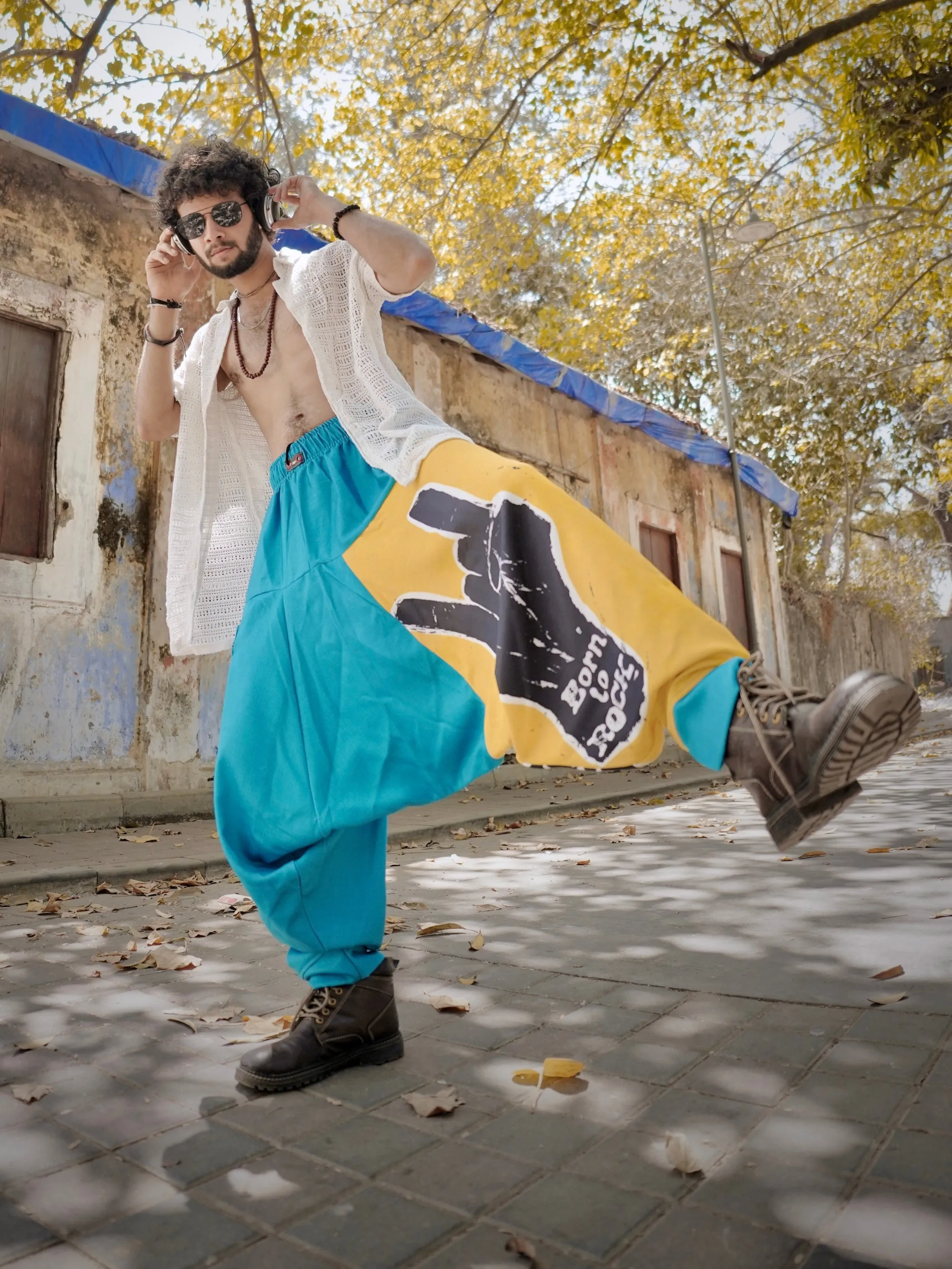 Men's Harem Pants For Dance Travel Yoga - Born To Rock Print