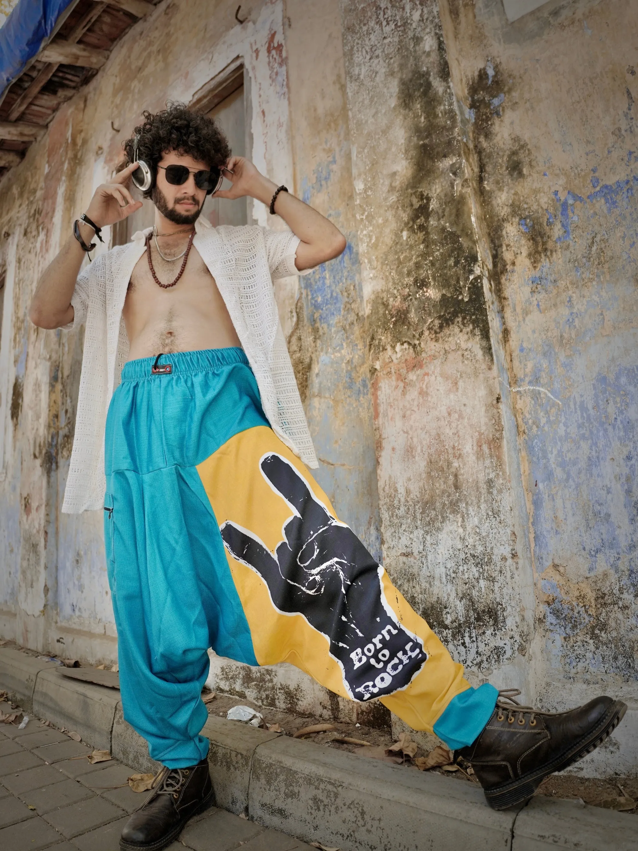 Men's Harem Pants For Dance Travel Yoga - Born To Rock Print