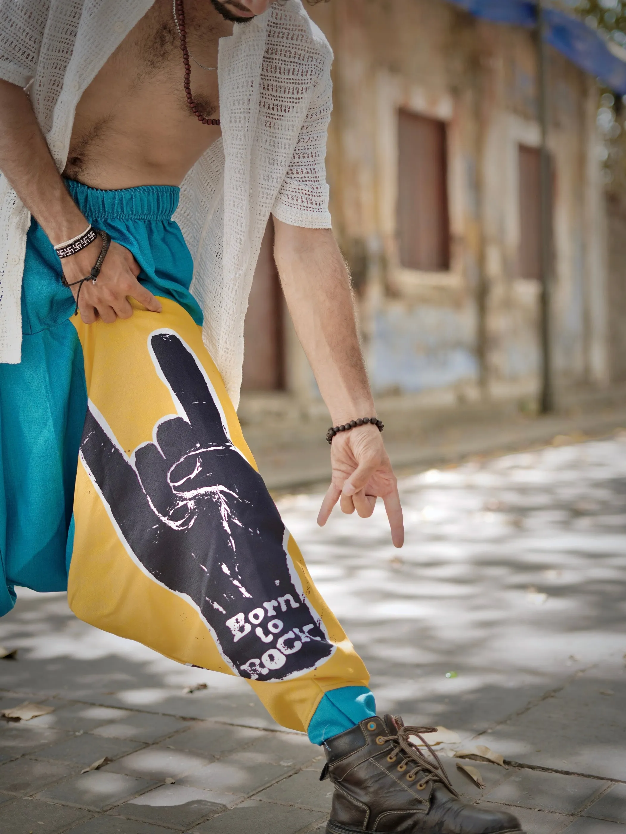 Men's Harem Pants For Dance Travel Yoga - Born To Rock Print
